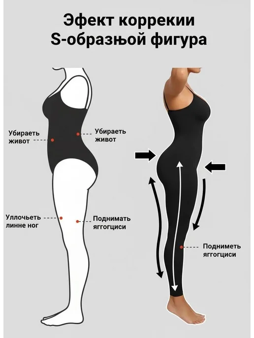 Бесшовный комбинезон с утягивающим эффектом для талии, черный, фото 2