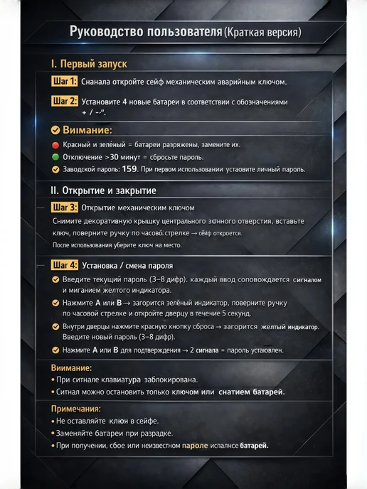 Немецкое качество Сейф для мелочей и ценностей, кодовый с ключом Чёрный, белый, фото 5