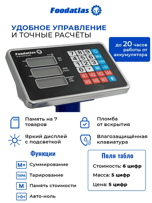 Foodatlas Напольные торговые весы ВТН-500 Eco, 500кг 100гр, 500 кг, 100 г, фото 2