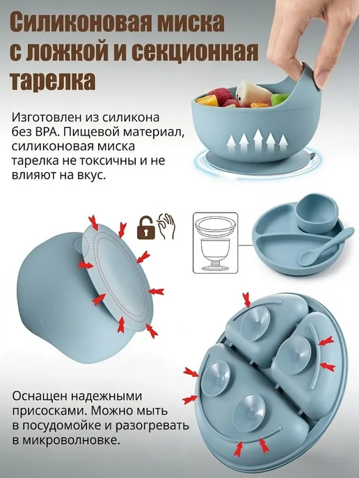 Набор посуды тарелка на присоске детская 8 шт, 8 шт, фото 5