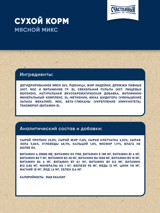 Сухой корм Счастливый Пёс для собак, взрослые, мясо, 2,5 кг, фото 2
