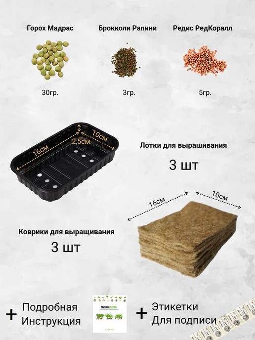 ZELINO Микрозелень набор для выращивания на окне 3 вида, 3 шт, фото 3