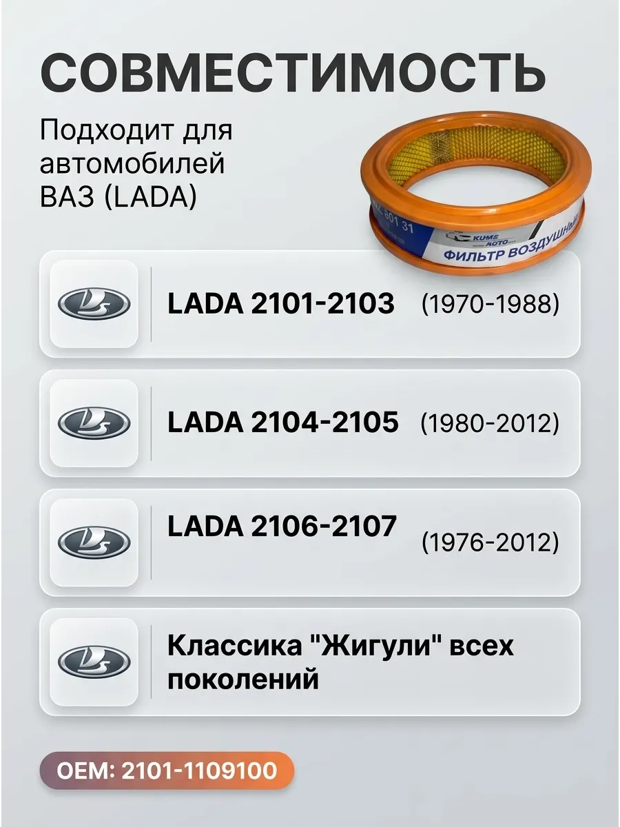 Фильтр воздушный Ваз 2101-07 (Круглые) KUMZ (5шт)