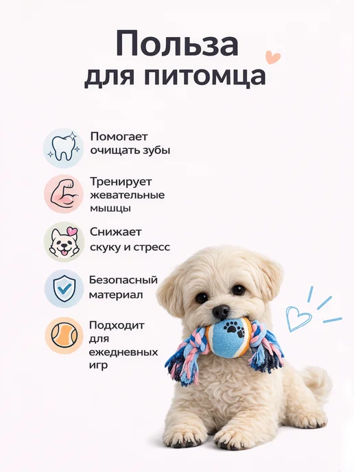 FOXKON Мяч с канатом для собак игрушка для игр и апорта, голубой, фото 4
