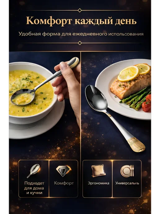 MDHome Ложки столовые 12 штук нержавейка глубокие для супа, серый, фото 3