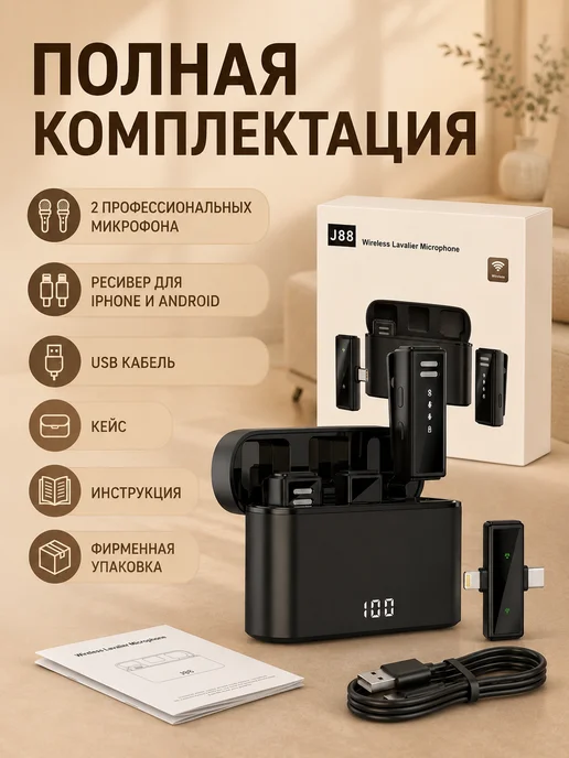 Микрофон петличный беспроводной для IPhone и Android 2 шт, 2 шт, фото 4