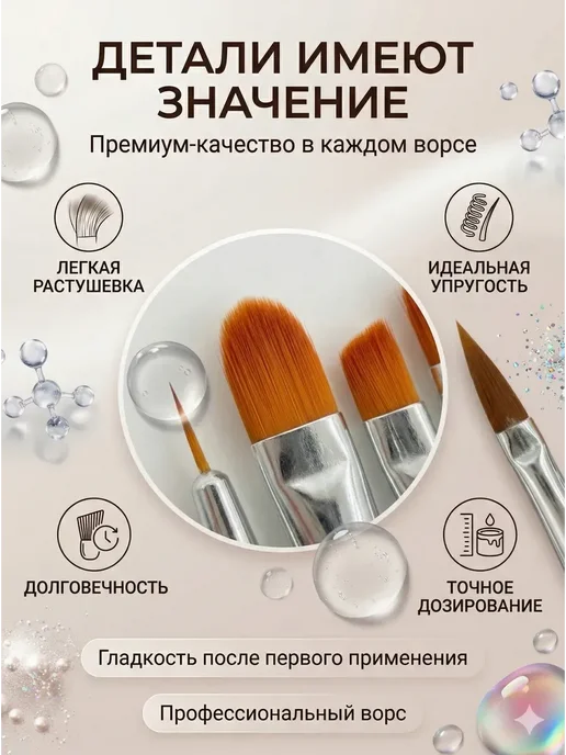 DiShopp и Набор кистей для маникюра дизайна и наращивания ногтей 5шт, 5 шт, фото 2