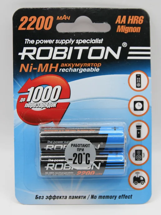 Robiton Аккумулятор 2200MHAA-2 2200mAh, 1 комплект (2 шт), 2200 мАч, 2 шт, фото 2