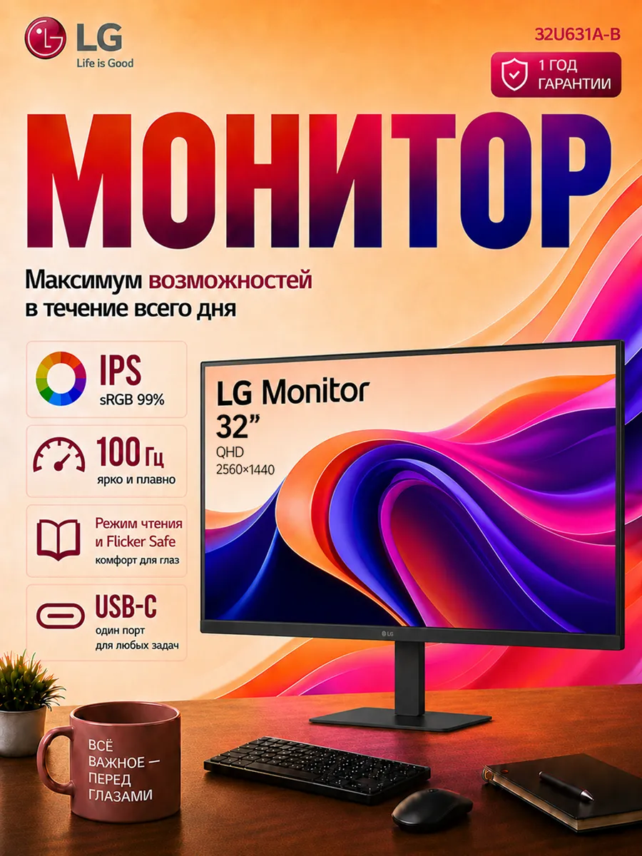 LG Монитор 32U631A-B, 32'', 100 Гц