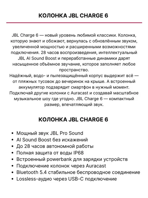 JBL Колонка Charge 6, черный, черный, фото 2