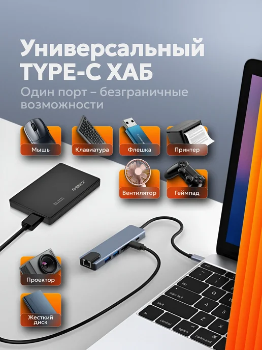 SellHub Разветвитель USB переходник для макбука type-c, вариант, фото 3