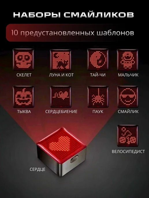Fettle Фонарь велосипедный задний с эмодзи дисплеем, черный, фото 2
