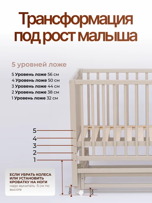 Мебель " Мой малыш" Кровать для новорожденных универсальный маятник "Dalia", коричневый, фото 2