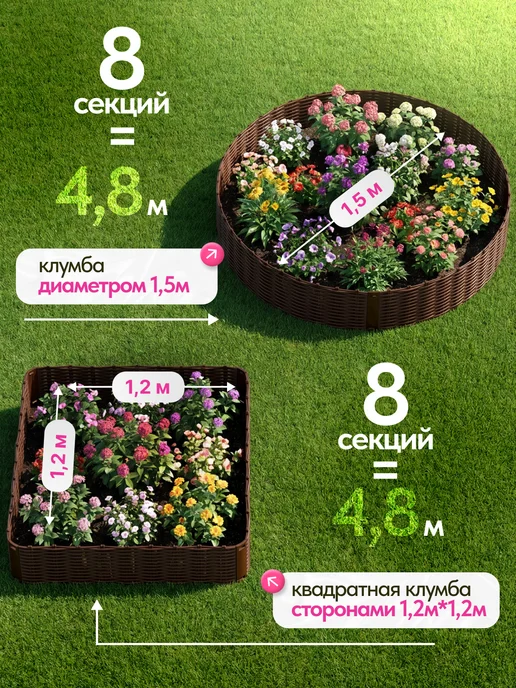 САДОВИКА Садовое ограждение заборчик-бордюр для клумбы "Лоза" 4,8м, 4,8 м, фото 5