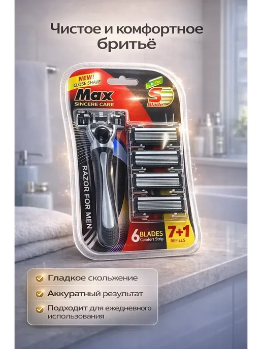 Золария Станок для бритья мужской сменные кассеты 6+1, черный, фото 2