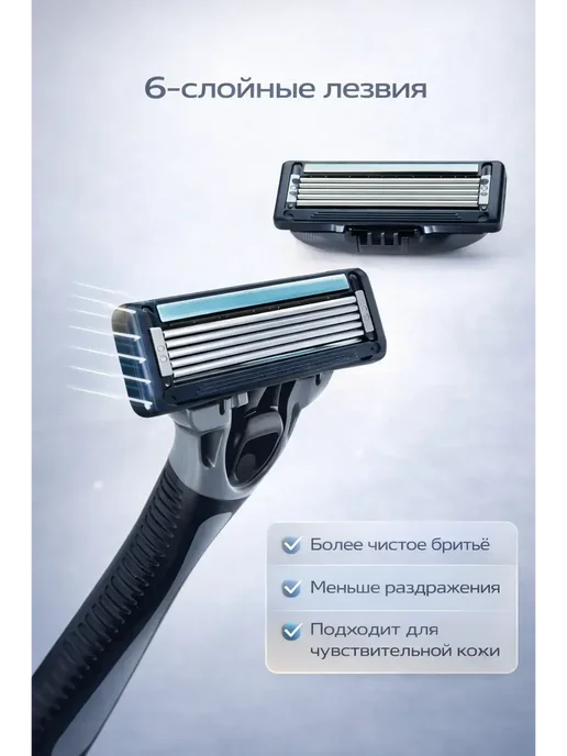 Золария Станок для бритья мужской сменные кассеты 6+1, черный, фото 3