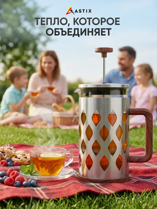 Astix Френч-пресс чайник заварочный 1 л из стали, 1 л, фото 6