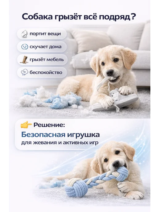MOMMO игрушка канат с узлами для собак, голубой, фото 2