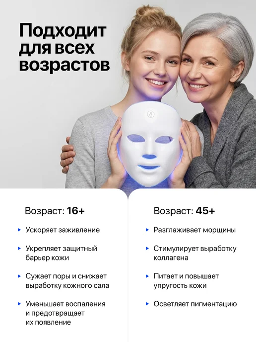 Светодиодная LED маска для лица, белый, фото 2
