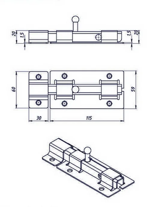 Славемар Задвижка дверная 145х60х20 мм, 1 шт, 60x20 мм, 1 шт, фото 2