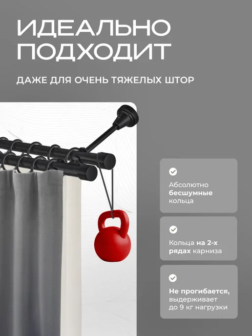 Peora Карниз для штор металлический двухрядный 240 см составной, вариант, фото 4