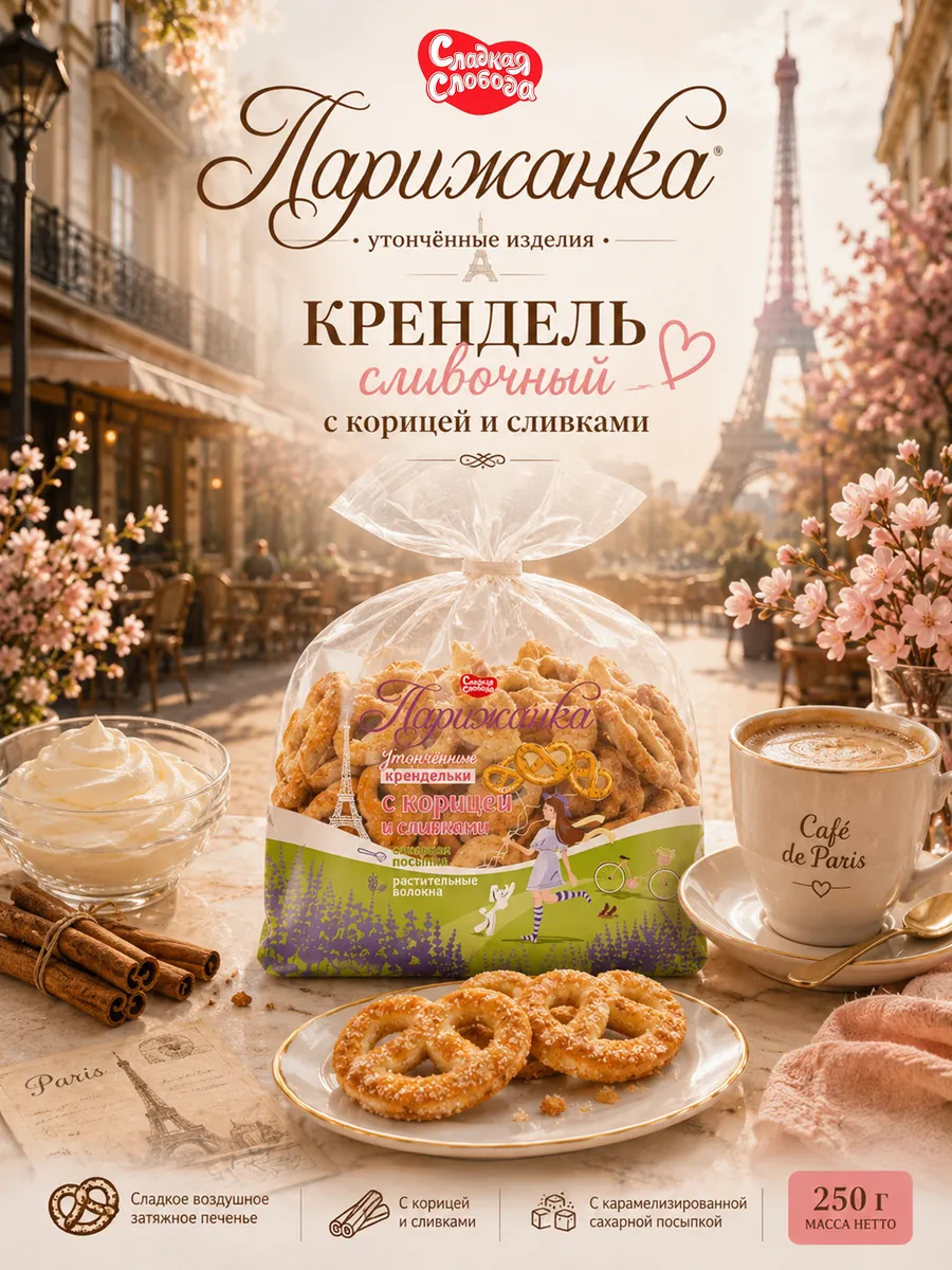 Печенье затяжное Парижанка Крендель сливочный 250 гр