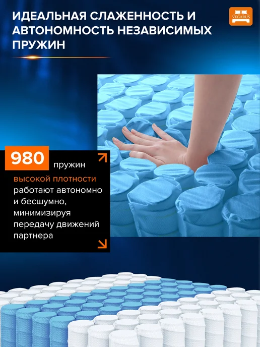 VEGARUS Матрас 140х200 на кровать пружинный анатомический, вариант, фото 8