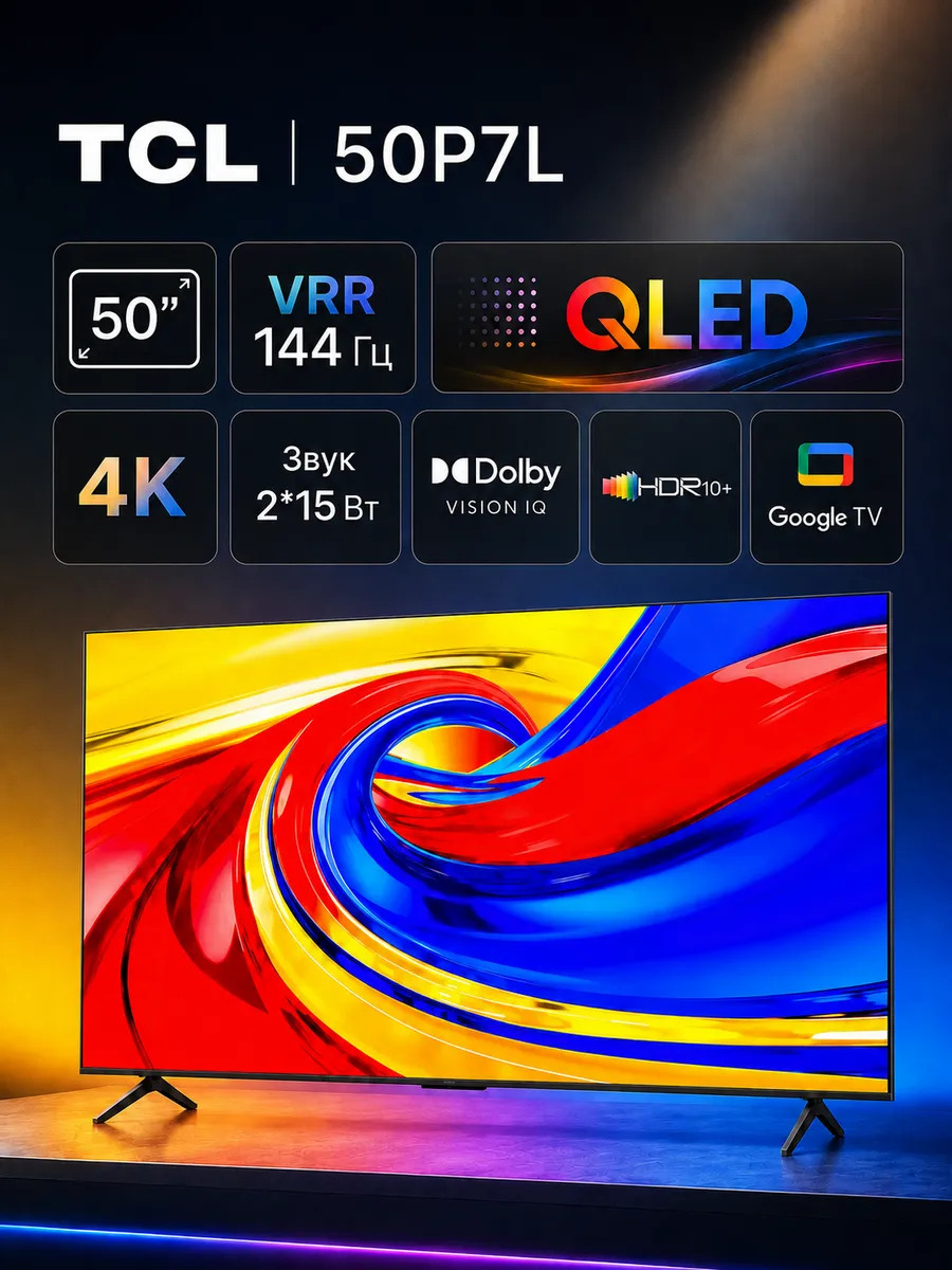 TCL Телевизор 50 дюймов 50P7L 4K QLED HDR10+ Dolby Vision