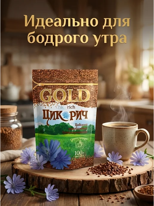 ЦИКОРИЧ Цикорий Gold растворимый, гранулированный 4 штуки 400 грамм, золотой, фото 2