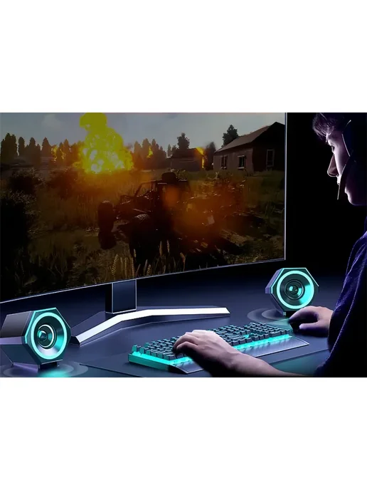 Компьютерные колонки USB, блютуз 5.0 черный с подсветкой, черный, фото 2
