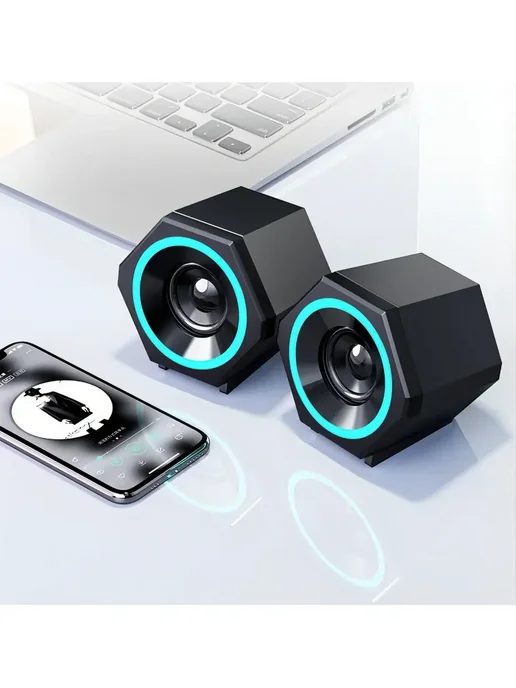 Компьютерные колонки USB, блютуз 5.0 черный с подсветкой, черный, фото 7
